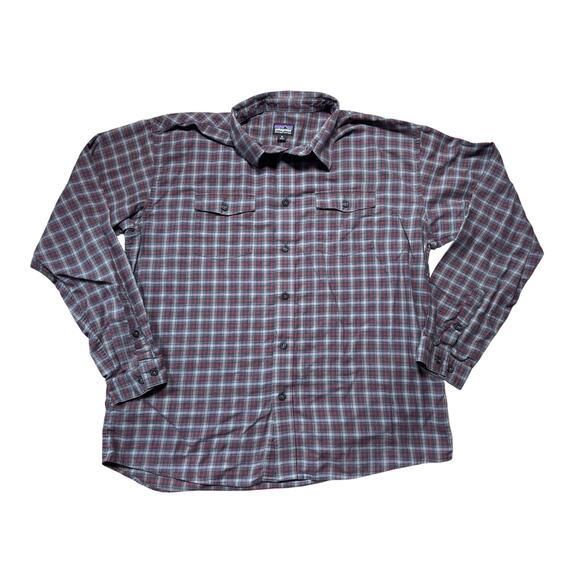 PATAGONIA Long Sleeve shirt, XL, Lightweight Flannel Red, Lt. Gray & Dark Gray - Picture 1 of 8